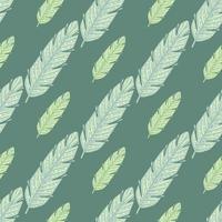 Doodle feather seamless doodle pattern for print design in hand drawn style. Green pastel decorative print. vector