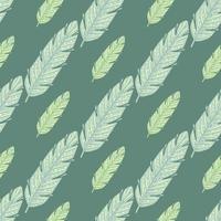 Doodle feather seamless doodle pattern for print design in hand drawn style. Green pastel decorative print. vector