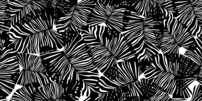 Monochrome tropical palm leaves seamless pattern. Black and white exotic botanical texture. vector