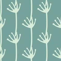 Simple naive doodle seamless flower abstract pattern. Dark turquoise background and light floral ornament. vector