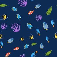 Fish underwater with bubbles. Undersea seamless pattern. vector