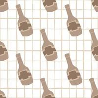 Funny glass bottle seamless pattern on stripes background. Alcohol rum bottles. vector