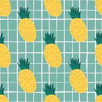 Trendy yellow pineapple seamless pattern on green background. vector