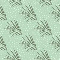 Minimaliistic seamless pattern with fern leaf grey silhouettes. Tropical jungle print with light tirquoise dotted background. vector