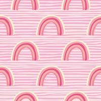 patrón infantil sin costuras de colores rosa con elementos de arco iris. fondo rayado estampado femenino simple. vector