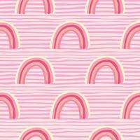 Pink colors seamless childish pattern with rainbow elements. Striped background. Simple girly print. vector