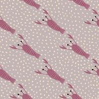 Pink colored lobster print seamless doodle pattern. Nature sea backdrop with grey dotted background. vector