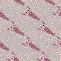 Pink colored lobster print seamless doodle pattern. Nature sea backdrop with grey dotted background. vector