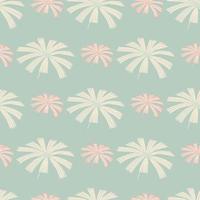 Pastel tones seamless pattern with hand drawn palm licuala silhouettes ornament. Green background. vector