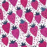 hand drawn strawberry with leaves and dot seamless pattern vector