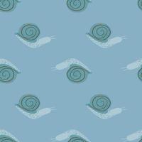 paleta azul de patrones sin fisuras con adorno de caracol. estampado animal de garabatos con formas espirales. telón de fondo de la vida silvestre. vector