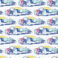 Seamless pattern with sport car. School pattern drawing in the notebook vector