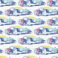 Seamless pattern with sport car. School pattern drawing in the notebook vector