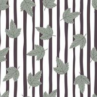 Random contrast seamless pattern with grey little leaf silhouettes. Striped background. vector