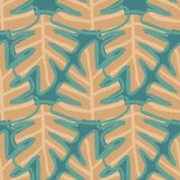 Exotic plant leaves on green background. Doodle leaf seamless pattern. Endless botanical texture. Hand drawn foliage vector illustration. Design for fabric, textile print, wrapping paper.