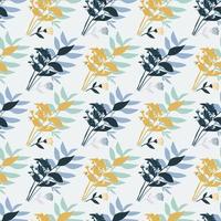 Isolated botanic seamless pattern with navy blue and orange bouquet. Forest foliage silhouettes on white background. vector