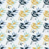 Isolated botanic seamless pattern with navy blue and orange bouquet. Forest foliage silhouettes on white background. vector