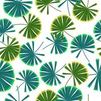 Isolated seamless pattern with hand drawn palm licuala silhouettes shapes in green and blue colors. vector