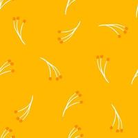 Abstract botanic seamless pattern with white branch berry print. Yellow bright background. Bloom print. vector