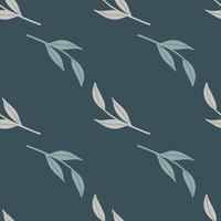 Nature botanic seamless pattern with simple blue and grey nordic twigs print. Navy blue background. vector