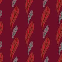 Nature scrapbook seamless pattern with hand drawn abstract leaf ornament. Maroon background. vector