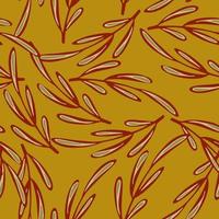 Random outline maroon contoured branches elements seamless pattern. Ocher background. Simple style. vector