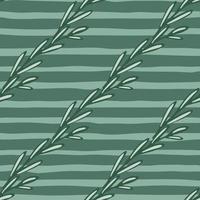 Flourish seamless pattern with diagonal leaves branches ornament. Green striped background. Simple print. vector