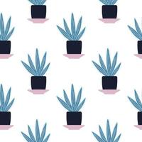 Seamless pattern with cactus in pot on white background. Simple textile ornament. vector