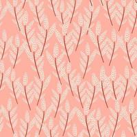 Random semless pattern with floral branches in pink colours. Herbal monochrome rozy tones design. vector