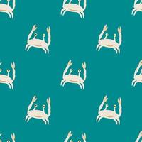 Bright seamless marine pattern with white crabs ornament. Turquoise background. vector