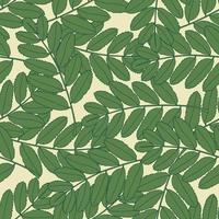 Seamless pattern with outline green leaves. Botanical wallpaper. Summer vintage leaf. vector