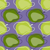 Green contoured modern abstract apple fruit elements seamless pattern. Purple background. Simple style. vector