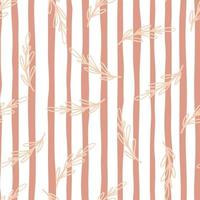 Scrapbook nature seamless pattern with contoured pink branches. Striped white and pink background. vector