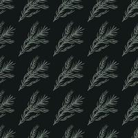 Minimalistic seamless pattern with rosemary ornament. Black background. Floral decoration. vector