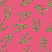 Aquatic marine foliage seamless pattern with green random seaweed ornament. Pink background. Simple design. vector