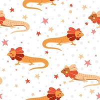Cute lizards on seamless vector pattern. Funny print with reptiles