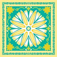 amarillo, blanco, verde sobre chal de bufanda verde azulado. patrón geométrico étnico oriental diseño tradicional para fondo, alfombra, papel pintado, ropa, envoltura, batik, tela, estilo de bordado de ilustración vectorial vector