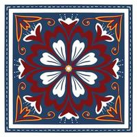 Red, Yellow, White on Navy Blue Scarf Shawl. Geometric ethnic oriental pattern traditional Design for background,carpet,wallpaper,clothing,wrapping,Batik,fabric, vector illustration embroidery style