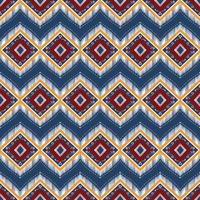 Red, Yellow, White on Navy Blue. Geometric ethnic oriental pattern traditional Design for background,carpet,wallpaper,clothing,wrapping,Batik,fabric, vector illustration embroidery style