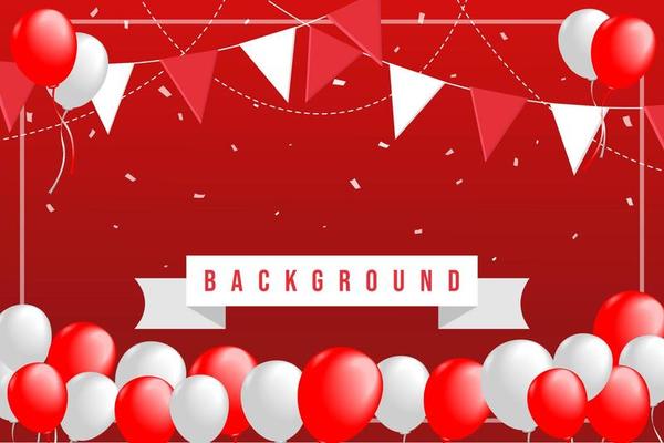 Realistic Red White balloons, confetti concept design 17 August Happy Independence Day greeting background. Celebration Vector illustration eps.10