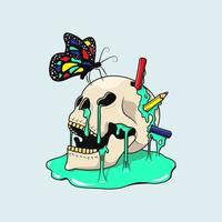 Skull head with butterfly and colored pencils, Vector illustration eps.10