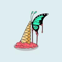 Ice cream with buterfly, Vector illustration eps.10