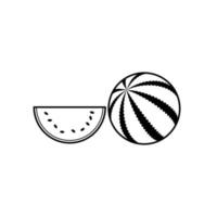 icono blanco y negro de sandía en estilo de contorno sobre un fondo blanco adecuado para icono de frutas tropicales, de verano. aislado vector