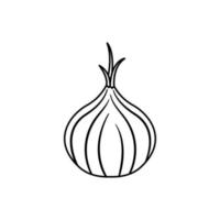 icono blanco y negro de cebolla en estilo de contorno sobre un fondo blanco adecuado para cocinar, especias, icono de ingrediente. aislado vector