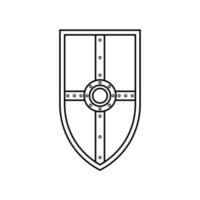 Shield with Cross Black and White Icon in Outline Style on a White Background Suitable for Logo, Military, Security Icon. Isolated vector