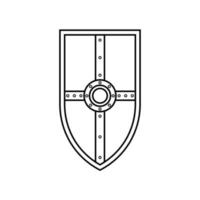 escudo con icono cruzado en blanco y negro en estilo de esquema sobre un fondo blanco adecuado para logotipo, militar, icono de seguridad. aislado vector