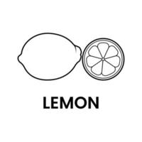 icono blanco y negro de limón en estilo de contorno sobre un fondo blanco adecuado para logotipo, cítricos, icono de fruta. aislado vector