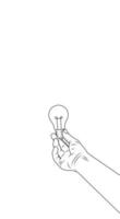 Hand Holding Bulb Vertical Outline Illustration on White Background vector