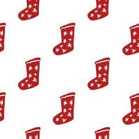 Isolated seamless doodle pattern with red colored christmas socks. White background. Winter holidays backdrop. vector