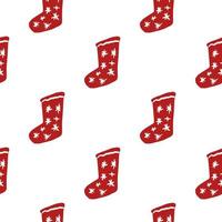 Isolated seamless doodle pattern with red colored christmas socks. White background. Winter holidays backdrop. vector